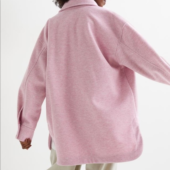 Light Pink H&M Fleece Shacket Button Up Shirt Jacket Oversized Size Medium NWOT - Picture 2 of 4